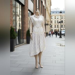 Crochet Trimmed Floral Print Lace Assymetric Dress